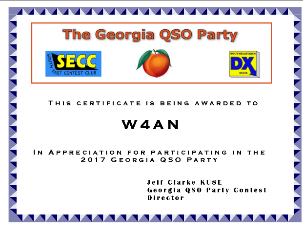 Georgia QSO Party Certificate